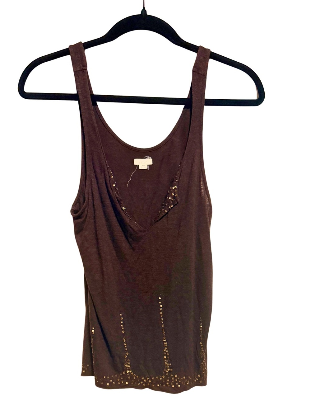 Aerie Brown Sequin-Embellished Sleeveless Tank Top